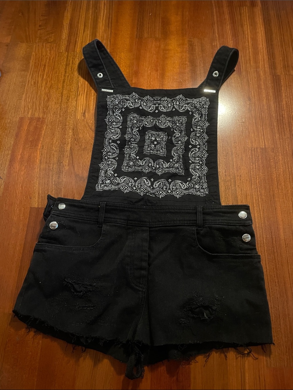 Givenchy Black Bandana-Front Denim Short Overalls - Women